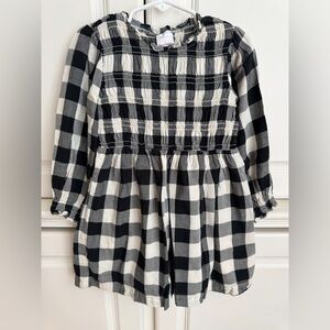 Hanna Andersson Smocked Plaid Gingham B&W Long Sleeve Dress Size 4